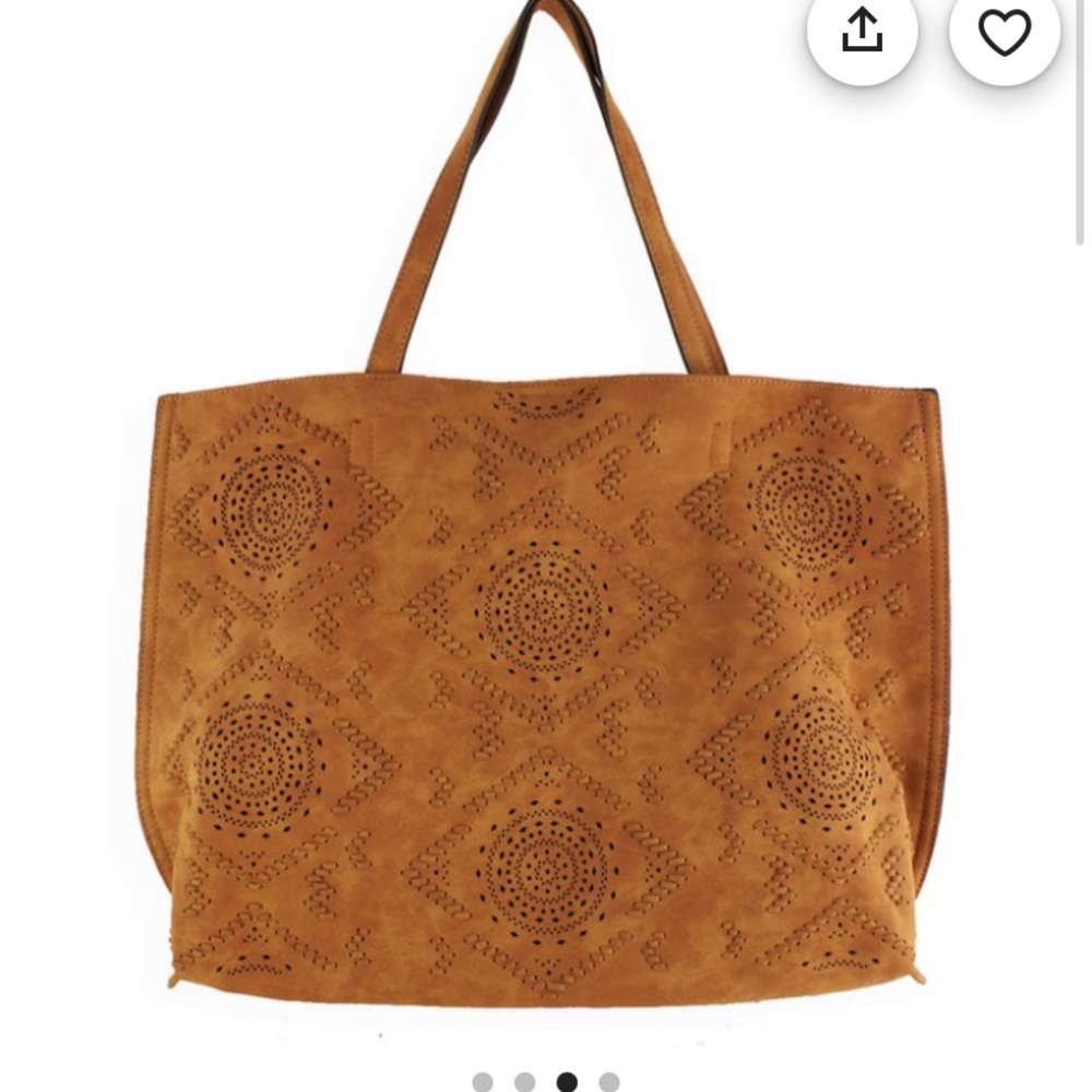 Laser Cut Tote Cognac Large Tote Laser Cut Handbag Large Laser Cut Handbag